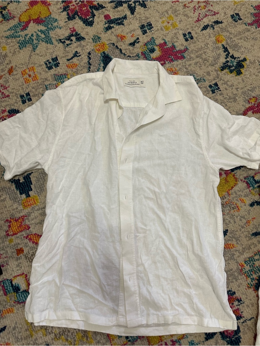 Abercrombie & Fitch White Short-Sleeve Linen Button-Down Shirt